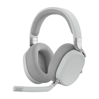 Fractal Design Scape Gaming-Headset in heller Farbgebung in Schrägansicht mit gepolstertem Kopfbügel, Ohrmuscheln aus Stoff und Mikrofonarm.