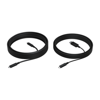 Zwei aufgerollte 15 m lange Varjo XR-4 Headsetkabel in der Draufsicht mit erkennbaren USB-C Anschlüssen an beiden Kabelenden.