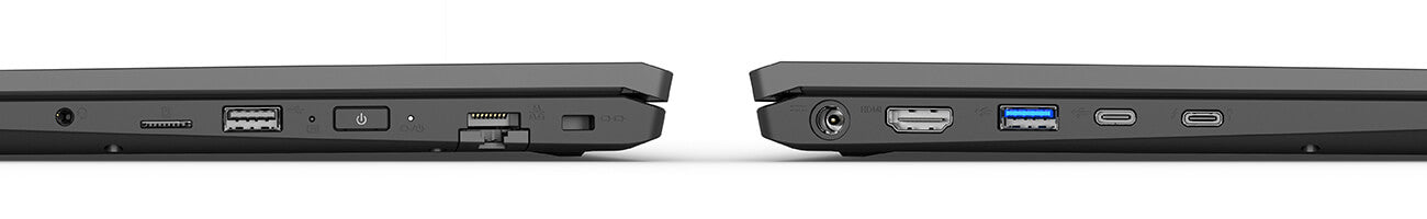Detaillierte Ansicht der linken und rechten Anschlüsse eines XMG Gaming-Laptops mit USB, HDMI und LAN.