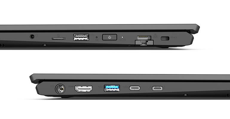 Nahaufnahme der Anschlussvielfalt an den Seiten eines modernen Gaming-Laptops mit USB, HDMI und Netzwerkkabel.