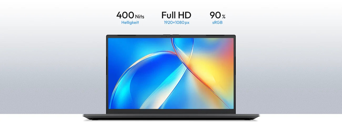 Laptop Display mit Full-HD, 400 Nits Helligkeit und 90 Prozent sRGB Farbraum