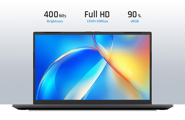 Laptop-Display mit 400 Nits Helligkeit, Full HD Auflösung (1920x1080 px) und 90% sRGB Farbraum