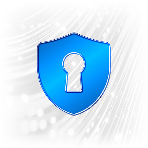 Blaues Schutzschild-Symbol mit integriertem Schlüsselloch für IT-Sicherheit