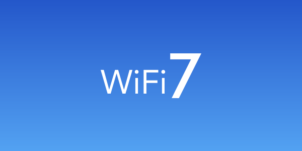 Weißer WiFi 7 Schriftzug auf blauem Gradienten-Hintergrund