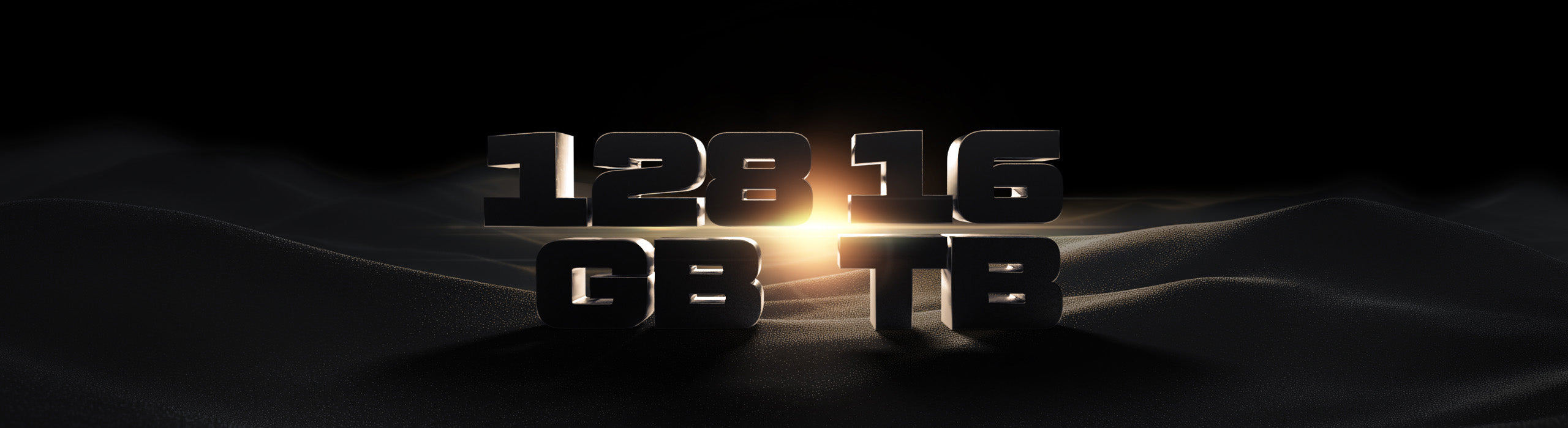 3D-Schriftzug mit 128 GB RAM und 16 TB Speicher im dunklen High-End-Design