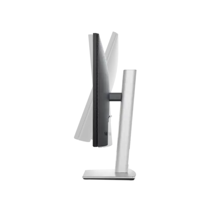 Seitenansicht eines ergonomischen Monitors mit neigbarem Display auf silbernem Standfuß