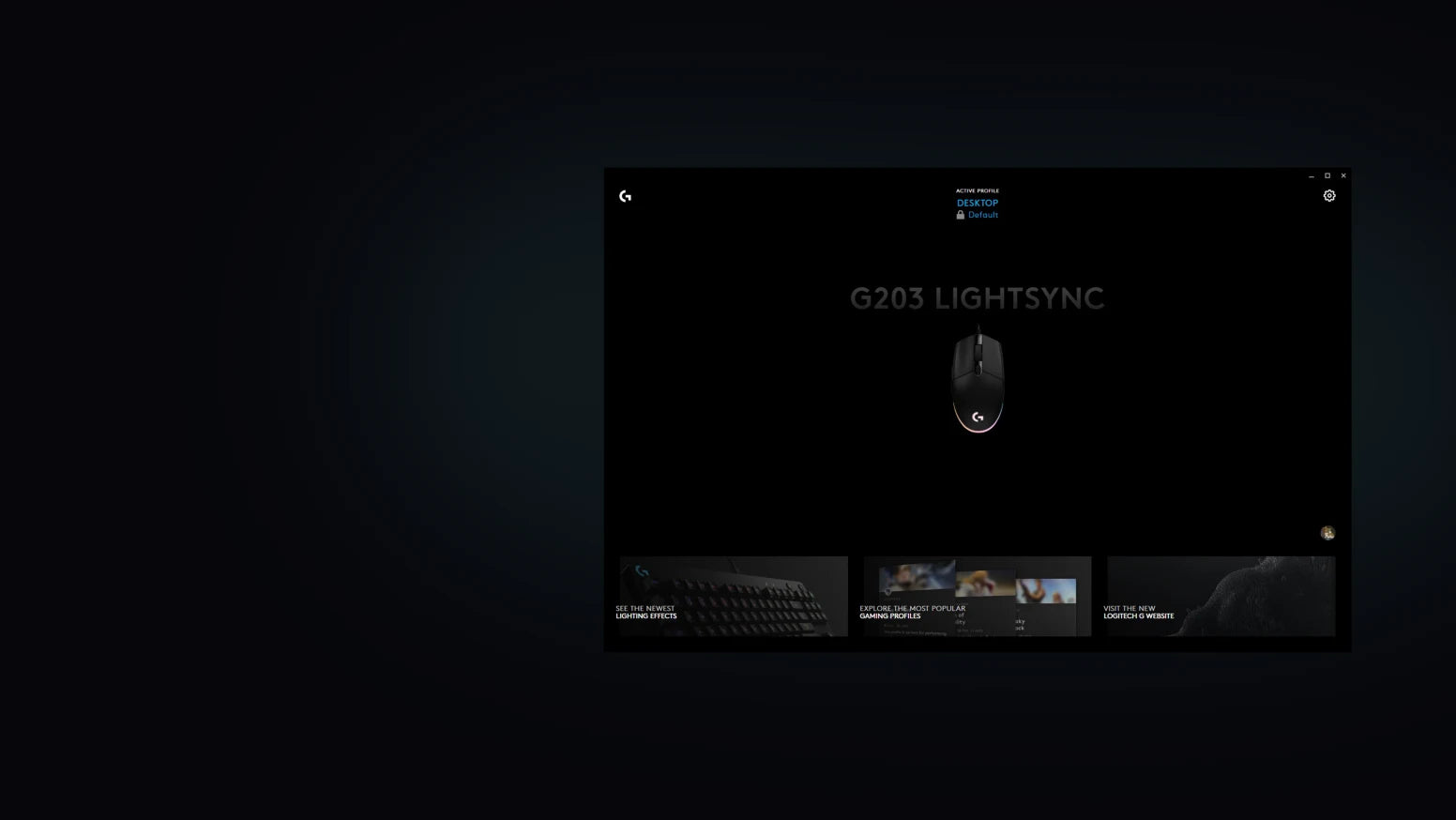 Logitech G HUB Software-Oberfläche mit den Einstellungen für die G203 LIGHTSYNC Gaming-Maus.
