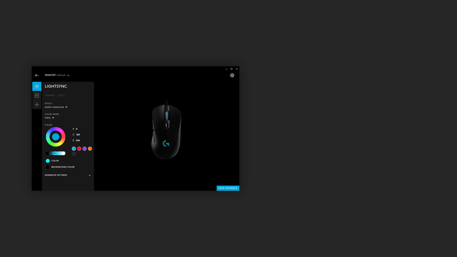 Logitech G Hub Software zur RGB-Beleuchtungssteuerung einer Gaming-Maus mit Farbrad