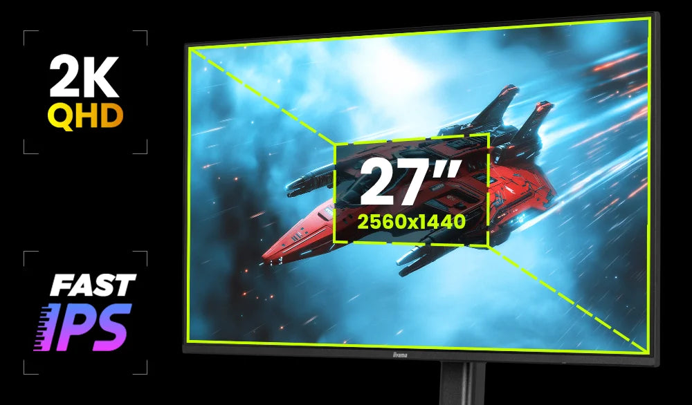 27 Zoll Gaming-Monitor mit 2K QHD Auflösung, Fast IPS und Raumschiff-Wallpaper