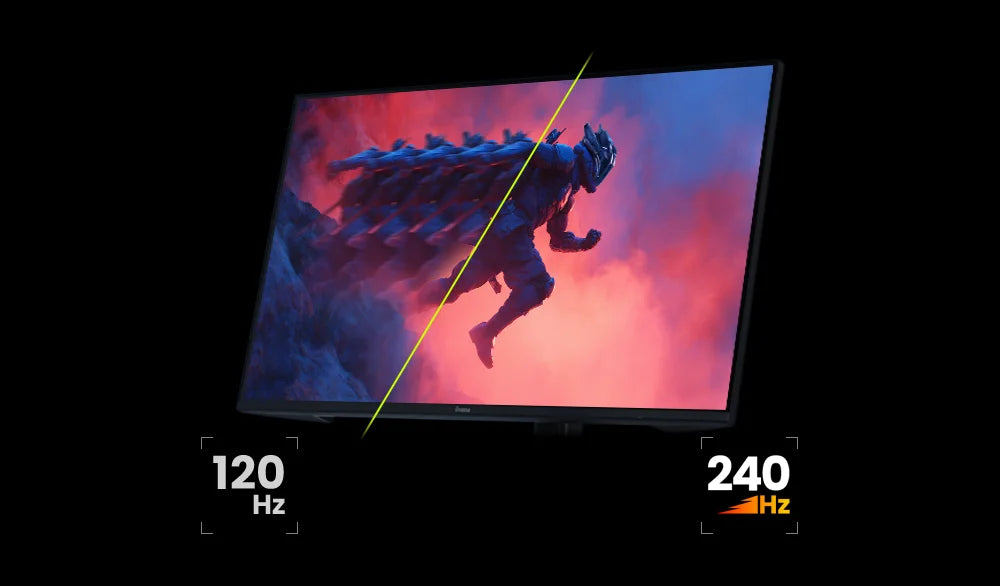 Vergleich der Bildschärfe von 120 Hz und 240 Hz auf einem Gaming-Monitor anhand einer bewegten Spielfigur.